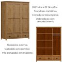 Ver imagem 3 de Guarda Roupa 3p 2g Madeira Maciça 136 Cm 9104 Freijo Milani Store