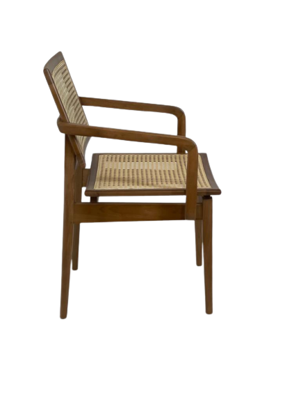 Cadeira em Madeira Encosto e Assento Tela Sextavada Com Braço - 3
