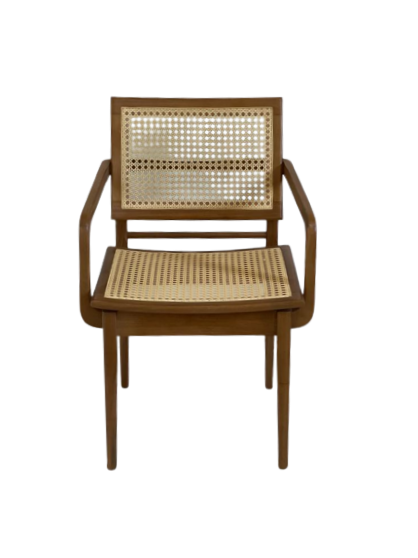 Cadeira em Madeira Encosto e Assento Tela Sextavada Com Braço - 2