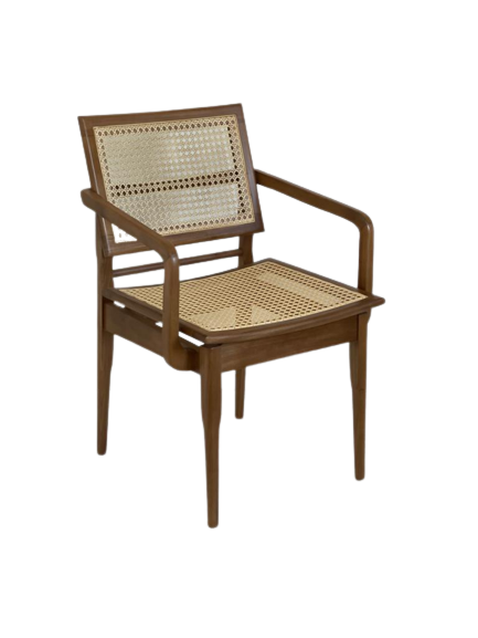 Cadeira em Madeira Encosto e Assento Tela Sextavada Com Braço - 1