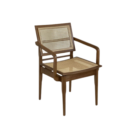 Cadeira em Madeira Encosto e Assento Tela Sextavada Com Braço