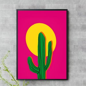 Quadro Decorativo Cacto Pink 45x34cm - com Vidro:madeira Branca
