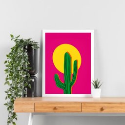 Quadro Decorativo Cacto Pink 45x34cm - com Vidro:madeira Branca - 2