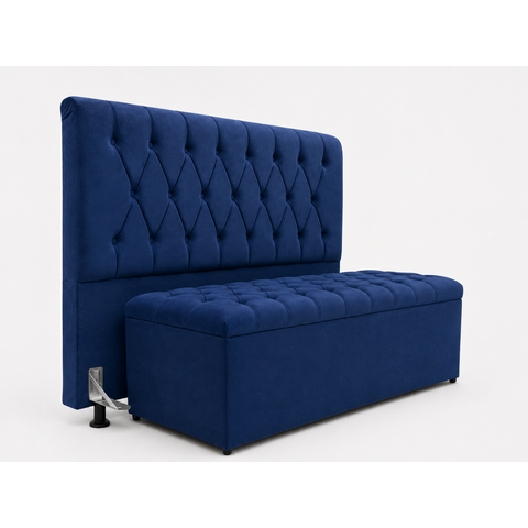 Kit Cabeceira e Calçadeira Baú Mallu Casal 140 cm - Veludo Azul Marinho