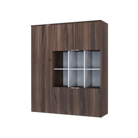 Armário Alto com Nichos e 05 Portas 161,5x135x42cm Wlan135 Nogal - Branco