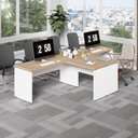 Ver imagem 1 de Mesa L Escritório 2 Lugares 3,00m X 1,50m Pés Painel F5 Cor:macadâmia com Branco
