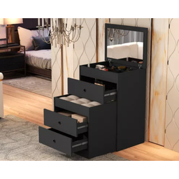 Mesa de Cabeceira Penteadeira Olívia com Banqueta e Espelho - Lv:preto - 1