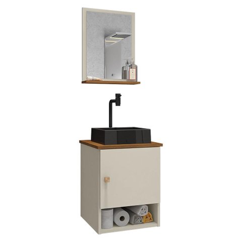 Conjunto de Banheiro com Gabinete 1 Porta, Cuba com Valvula, Torneira e 1 Espelheira Lima
