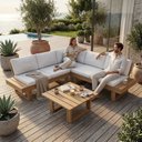 Ver imagem 5 de Conjunto Sofá Modular Arveni em Madeira Maciça Castanho com Mesa de Centro