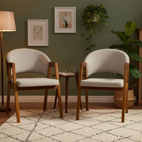 Kit 2 Cadeiras Sala de Jantar Premium com Braço Madeira Maciça Movellu Home