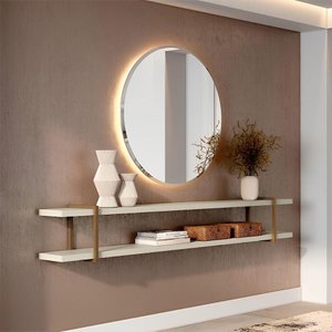 Prateleira Multiuso 218cm com Suporte em Metal 100% Mdf Cor:luna com Dourado
