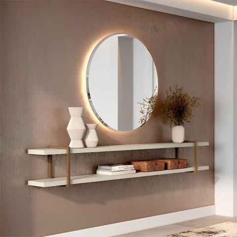 Prateleira Multiuso 218cm com Suporte em Metal 100% Mdf Cor:luna com Dourado
