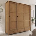 Ver imagem 1 de Guarda Roupa Casal 3 Portas de Correr 3 Gavetas 195cm Madeira Maciça Mazzaro F06 Freijó - Lyam