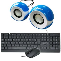 Kit Caixa de Som para Pc Cs-69 Azul + Teclado e Mouse Key-8387 - 1