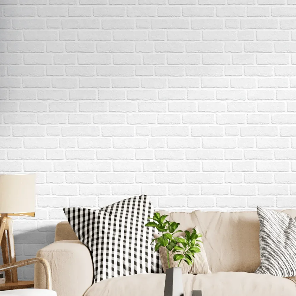 Papel de Parede Adesivo Tijolinho Branco e Cinza Rústico Lavável Fosco 10m