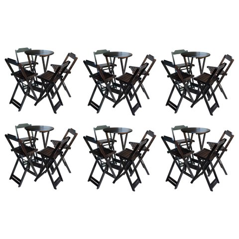 Kit 6 Jogos de Mesa Bistrô de Madeira com 4 Cadeiras Dobrável Ideal para Bar e Restaurante Tabaco