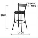 Ver imagem 2 de Kit 2 Banquetas Bancos Encosto Luxo Preto e Cinza