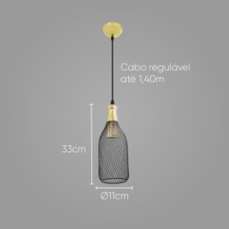 Pendente Copper Preto 31cm E27 40w - Xn004g - Bella - 3
