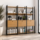 Ver imagem 5 de Kit 3 Estantes para Livros 3 Portas 15 Prateleiras Estilo Industrial Lâmina Mel/Preto - BRV Móveis