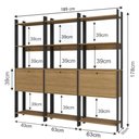 Ver imagem 3 de Kit 3 Estantes para Livros 3 Portas 15 Prateleiras Estilo Industrial Lâmina Mel/Preto - BRV Móveis
