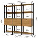 Ver imagem 6 de Kit 3 Estantes para Livros 3 Portas 15 Prateleiras Estilo Industrial Lâmina Mel/Preto - BRV Móveis