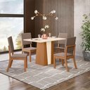 Ver imagem 1 de Conjunto Sala de Jantar Layla Royale 4 Lugares Tampo MDF Cadeiras Estofadas Off White Marrom Amê