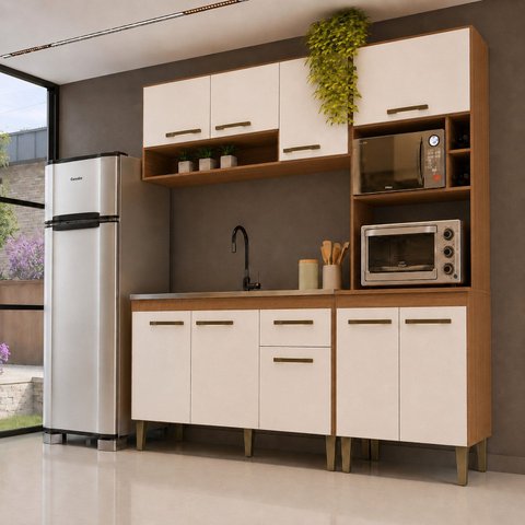 Cozinha Completa Modulada Aurora 1,84 m 3 Peças com Torre Quente
