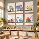 Ver imagem 1 de Kit 6 Quadros Infantil Carros Quarto Bebê 40x60 Moldura Madeira NO1
