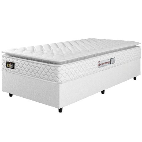 Cama Box Solteiro Colchão Espuma D33 Pillow Top New Millenium 88x188x57cm Branco Hellen – Suporta