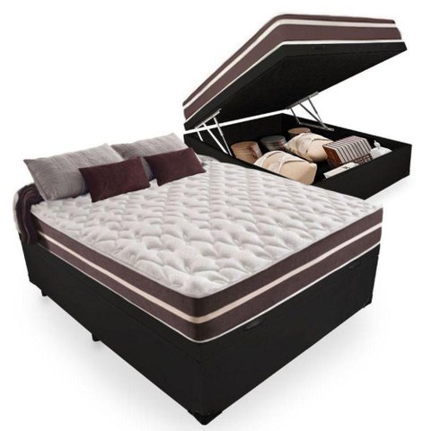 Cama Box Baú Casal + Colchão de Molas Prime Colchões Classic Superlastic 138x188x64 Preto