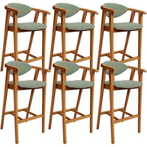 Kit 06 Banquetas Alta para Cozinha Bancada Bar Sala de Jantar Fixa Cecília L02 Bouclê Oliva - Lyam