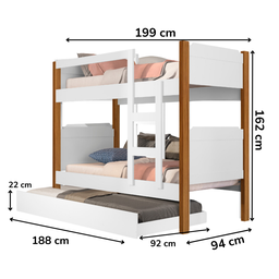 Beliche Treliche Cama Solteiro + Cama Auxiliar Branco Nature - 2