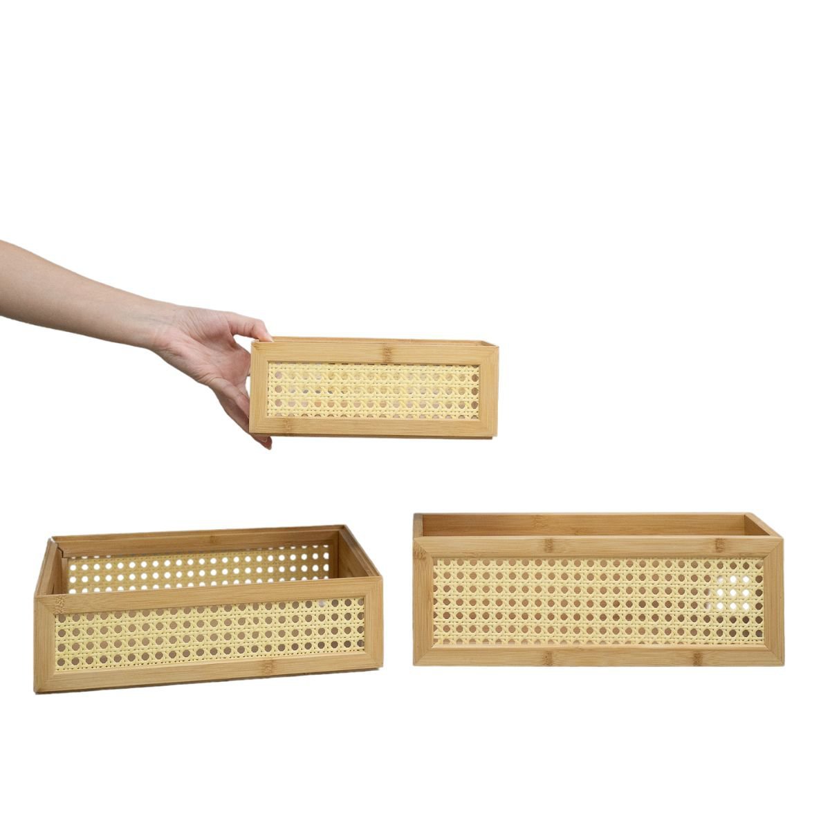 Caixa Organizadora empilhável de bambu e palhinha 32cm - Oikos - 3