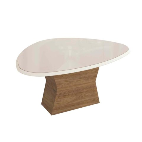 Mesa de Sala Jantar Tília C/tampo Madeirado C/ Vidro 105x135cm Nogueira/off White/vidro Off White