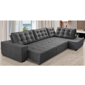 Sofá de Canto Retrátil e Reclinável com Molas 3,40x2,00 Berlim Suede Cinza Mirra Decor