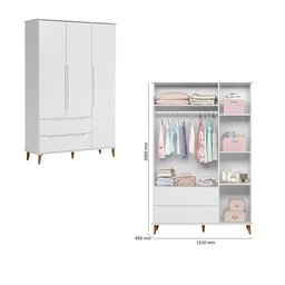 Jogo de Quarto Lunna Completo com Roupeiro, Cômoda, Berço e Colchão Branco Peternella - 2