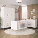 Ver imagem 1 de Jogo de Quarto Lunna Completo com Roupeiro, Cômoda, Berço e Colchão Branco Peternella