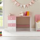 Ver imagem 2 de Escrivaninha 04 Gavetas Madeira Maciça Arne Branco Rosa Idimex
