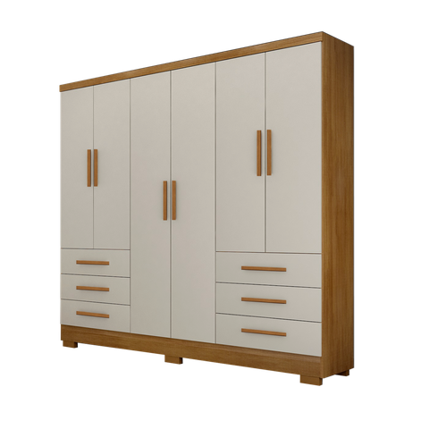 Guarda Roupa Solteiro Encant 6 Portas 6 Gavetas com Pe Novo Horizonte Cumaru/Fendi