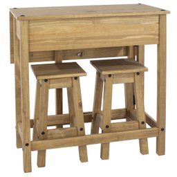 Mesa Dobrável e 2 Banquetas de Madeira Maciça Marrom Antique - 7