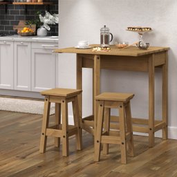 Mesa Dobrável e 2 Banquetas de Madeira Maciça Marrom Antique - 8
