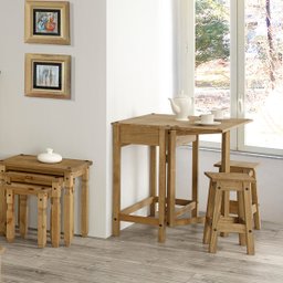 Mesa Dobrável e 2 Banquetas de Madeira Maciça Marrom Antique - 6