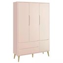 Ver imagem 2 de Jogo de Quarto Infantil Theo Guarda Roupa 3 Portas e Berço Rosa Fosco com Pés Madeira Natural -