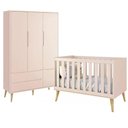 Ver imagem 1 de Jogo de Quarto Infantil Theo Guarda Roupa 3 Portas e Berço Rosa Fosco com Pés Madeira Natural -