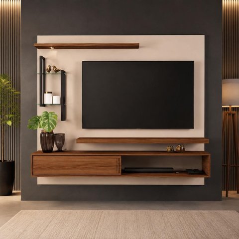 Painel para TV Ate 55' com LED Mila Off White Marroquim Dj Moveis