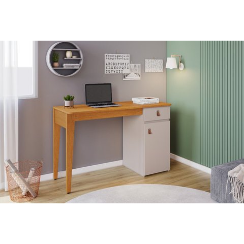 Mesa de Estudo Helo com Porta e Gaveta:cinamomo / Off
