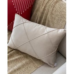 Capa de Almofada Retangular Veludo Bege 35x65cm - 1