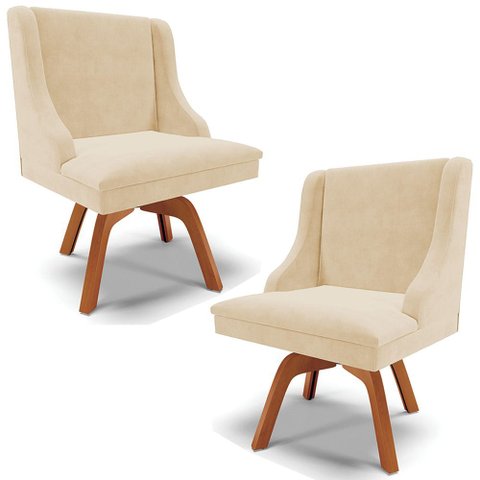 Kit 6 Cadeiras Decorativas Sala de Jantar Base Giratória de Madeira Firenze Pu Bege/natural G19 - Gr