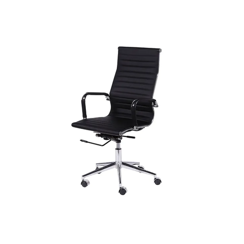 Cadeira Escritório Preta Presidente Eames Couro 3301 Alta