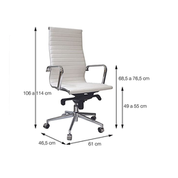 Cadeira Escritório Preta Presidente Eames Couro 3301 Alta - 4